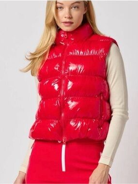 Horde Nell Puffer Vest- Glossy Red Puffer Vest - Women's Sleeveless Jacket